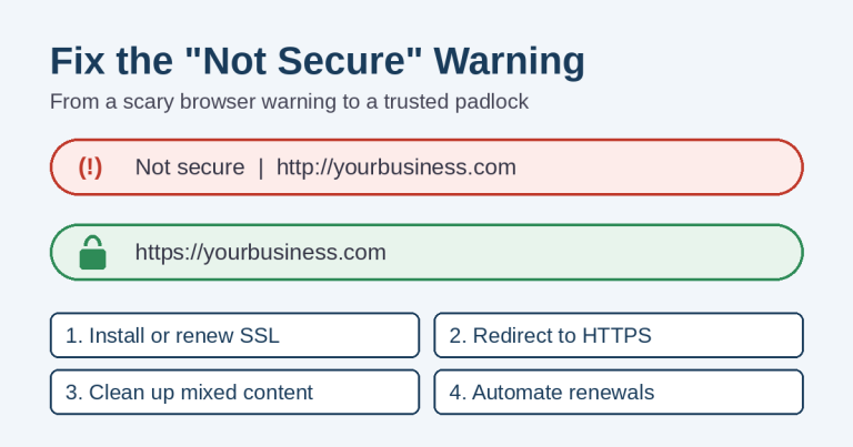How to fix the Not Secure warning on a business website