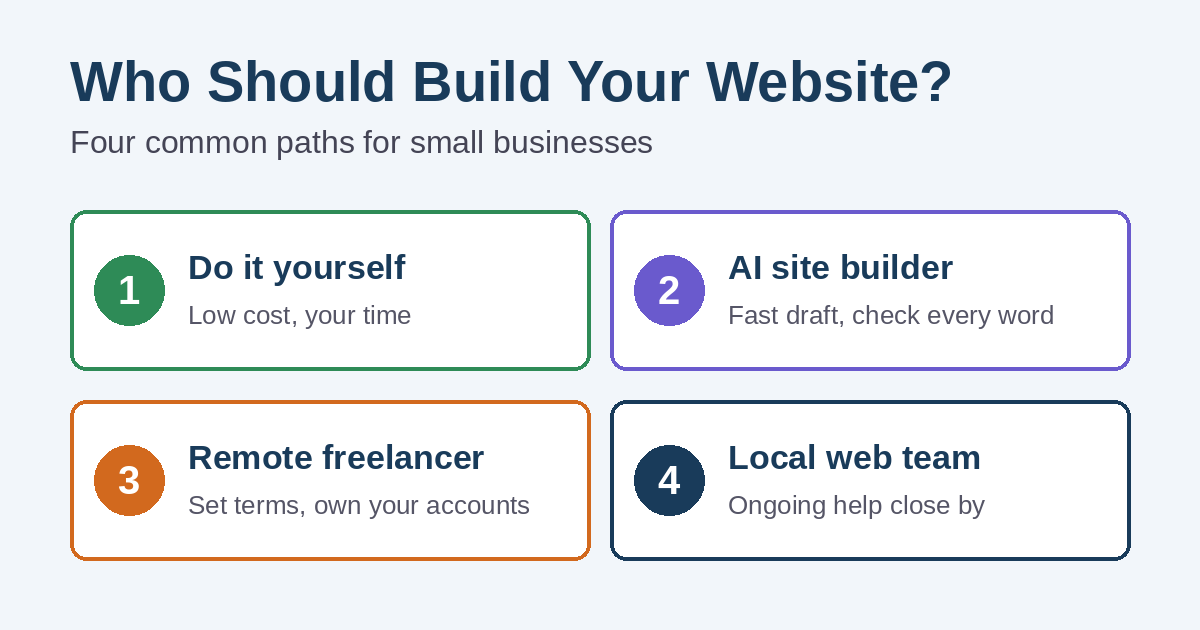 Who Should Build Your Website? DIY, AI Builder, Freelancer, or Local Team